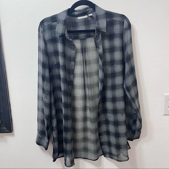 Halogen, Long-Sleeve, Sheer, Button-up, Size Small, Black Plaid - Picture 11 of 12